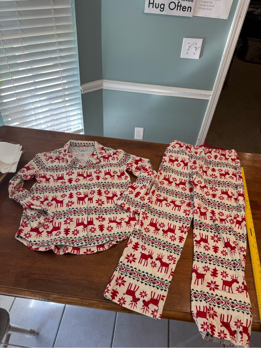 Hanna Andersson Adult Flannel Pajama Set S Red White Reindeer Fair Isle